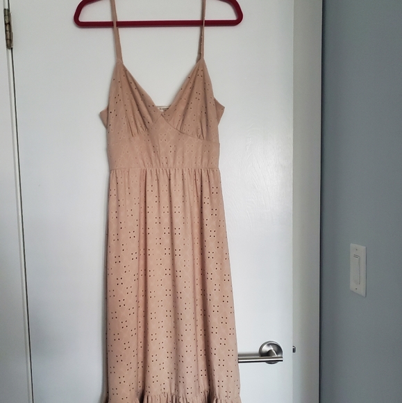 NWOT No Comment spaghetti strap beige dress with eyelit cutouts. Brand new. - Picture 8 of 10